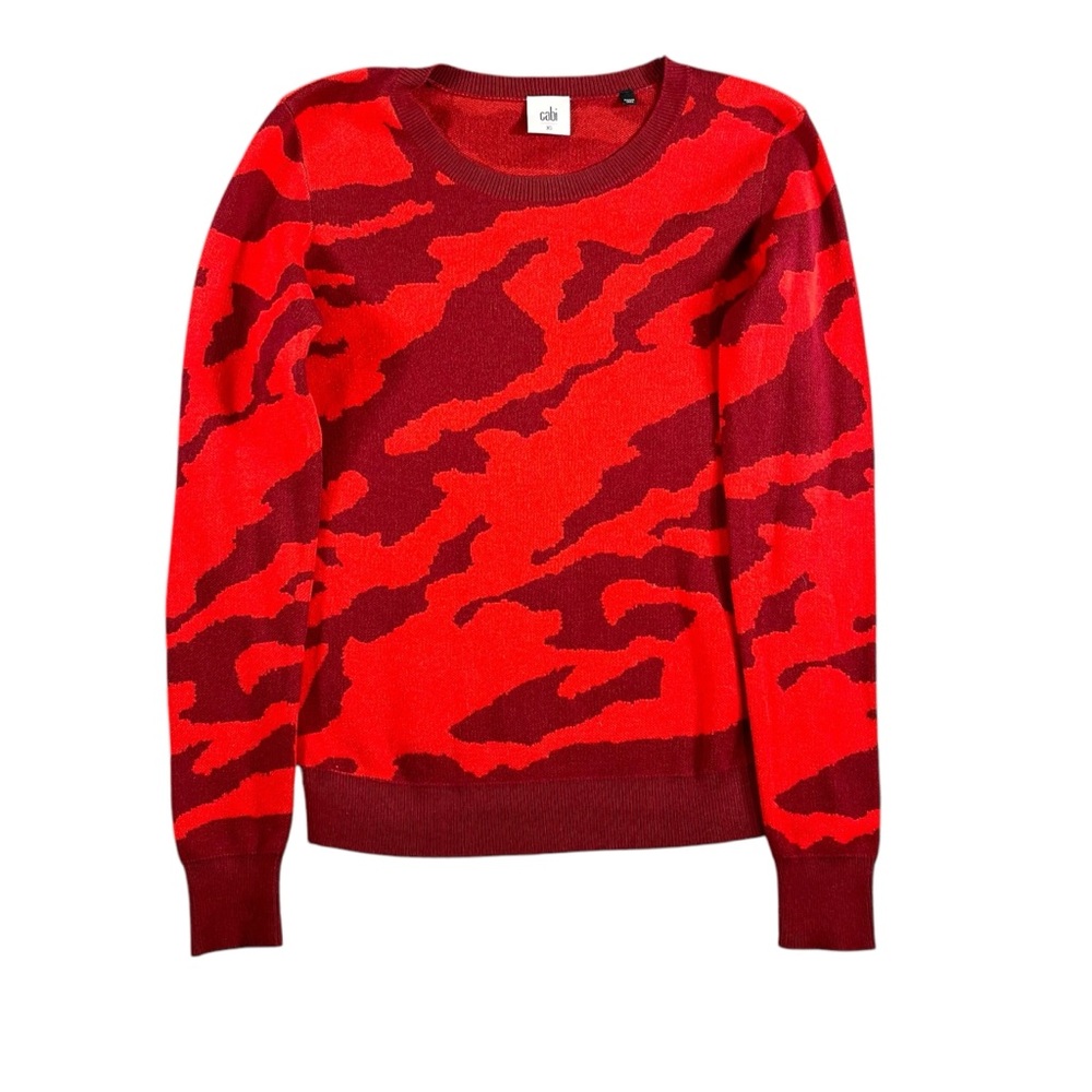 Cabi 3158 Women's‎ Red Camo Crew Pullover Sweater Size XS Cotton Blend